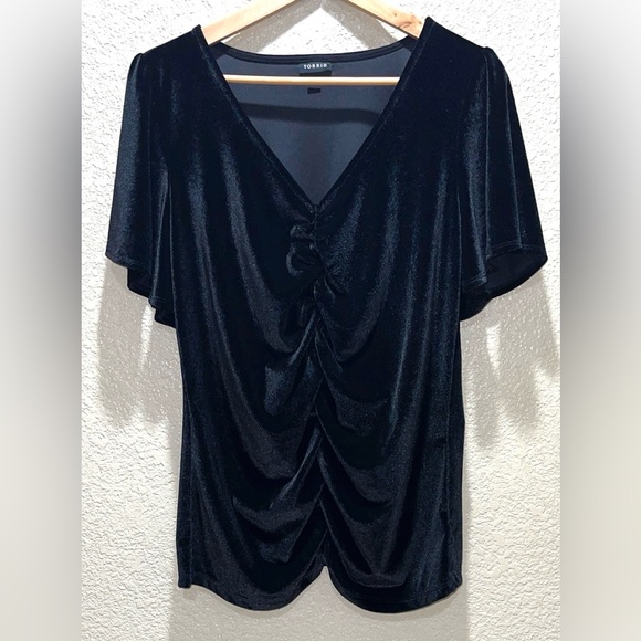 torrid Tops - torrid Black Velvet Ruched V-Neck Blouse